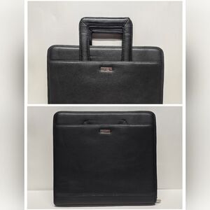 Franklin Covey Black Leather Zipper 3 Ring Binder Briefcase Retractable Handles